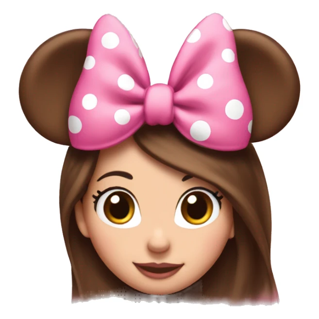 Minnie Mouse long brown hair and pink Minnie Mouse ears sticker