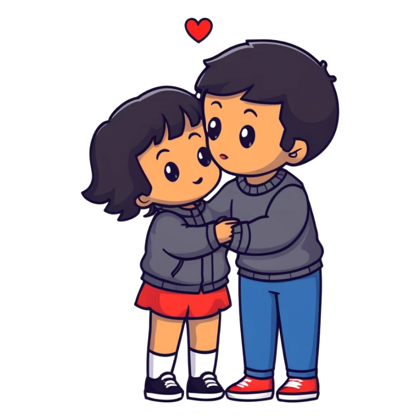 Black haired brown skinned boy kissing a black haired light skinned girl sticker