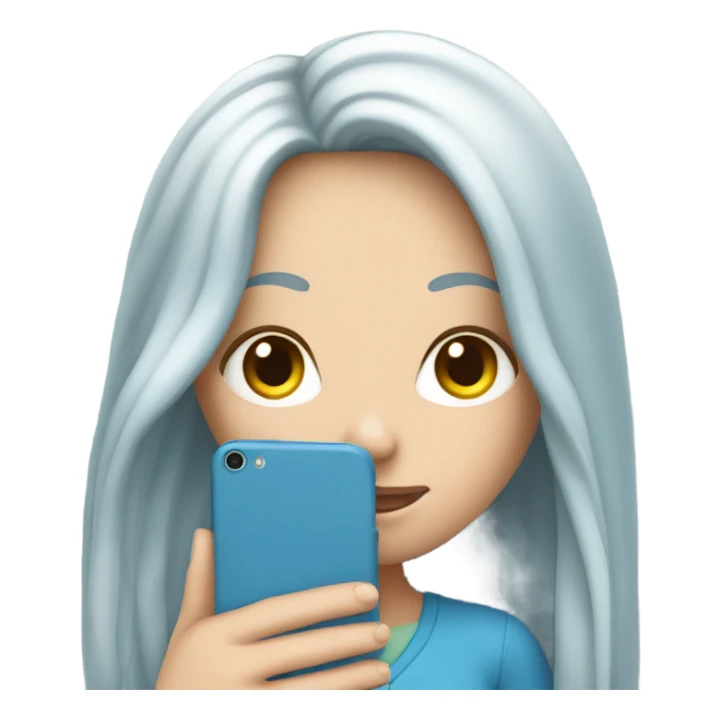 white girl with long blue hair holding a phone in her hands sticker
