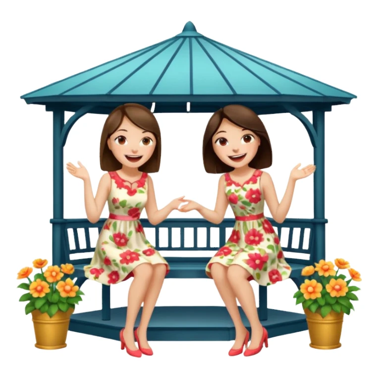 Two brunette women sitting on a white gazebo sticker