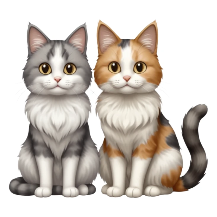 a realistic looking very fluffy grey and white cat sitting next to another cat sticker