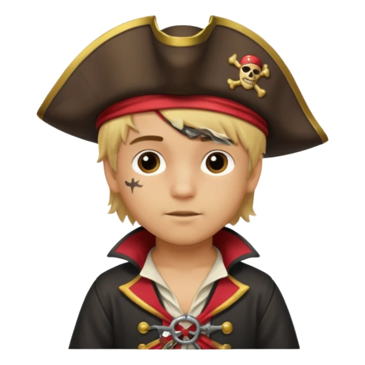 light brown Hispanic boy with blond hair that is dressed as a pirate sticker