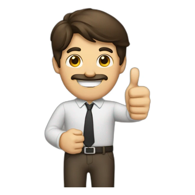 the brunette man shows a thumbs up sticker