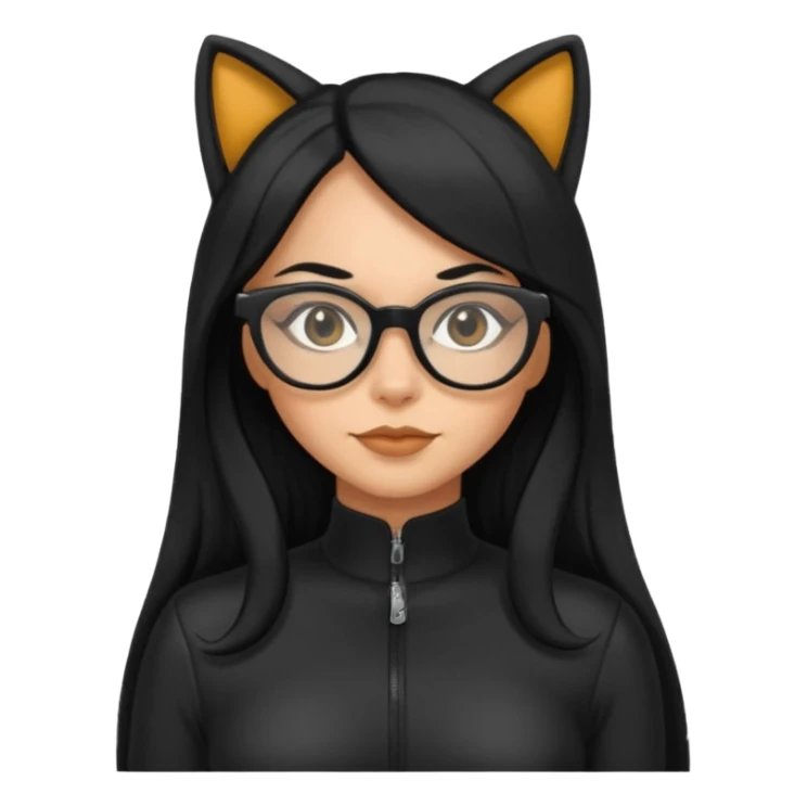 Hispanic woman with long silky hair and glasses in a cat suit sticker