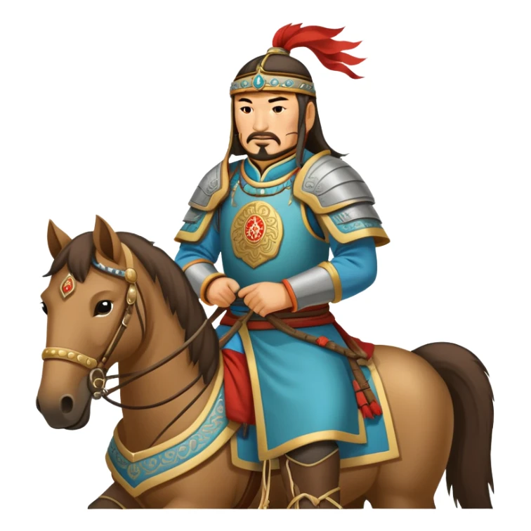 Genghis Khan on horseback with traditional Mongolian armor sticker