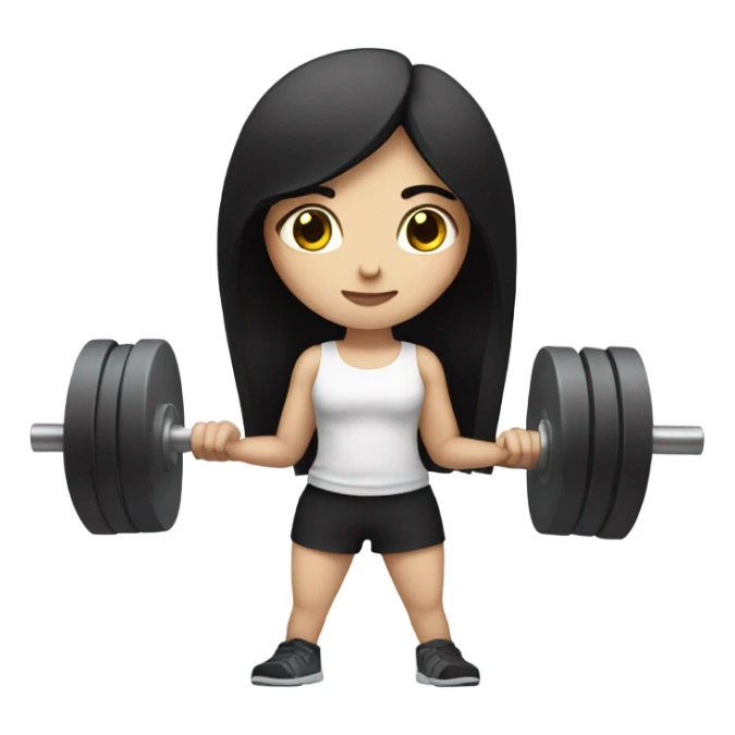 Pale girl with long black hair lifting weights sticker