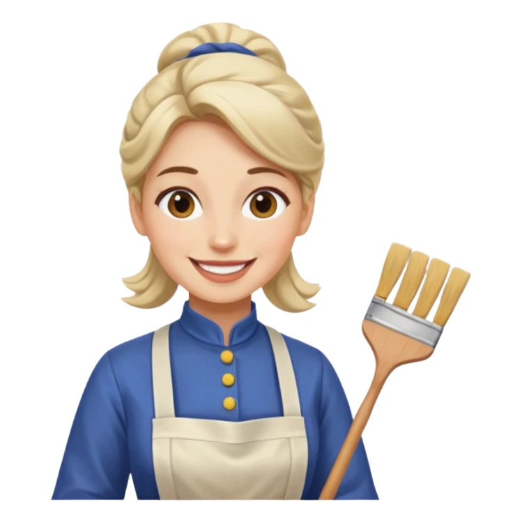 Hold. Women painting smilling tablier sticker