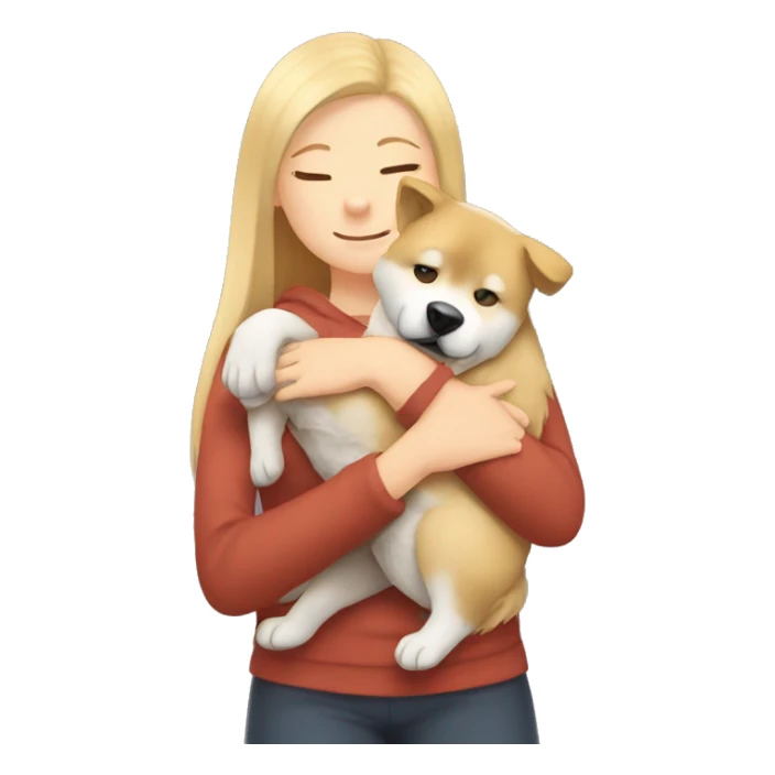 blonde girl hugs akita inu  sticker