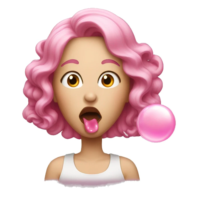 white woman with pink hair blowing bubble gum sticker