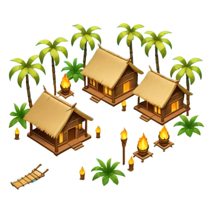 glowing tropical beach / resort in airbnb style isometric sticker