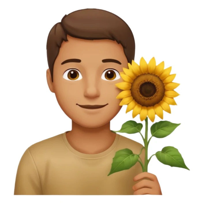 Man smelling sunflower with gentle smile, half body sticker
