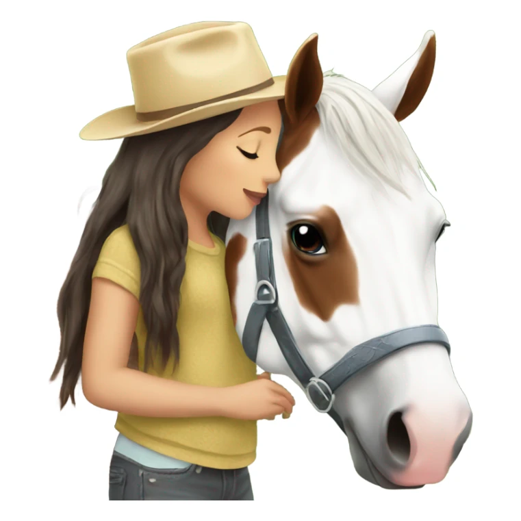 girl kissing paint horse outdoors sticker