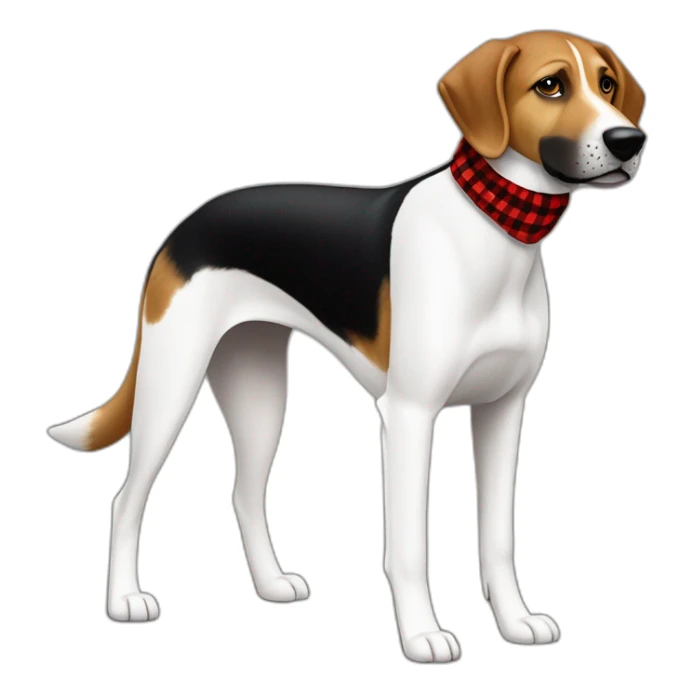 75% Coonhound 25% German Shepherd mix dog wearing small pointed red buffalo plaid bandana side view full body facing left sticker