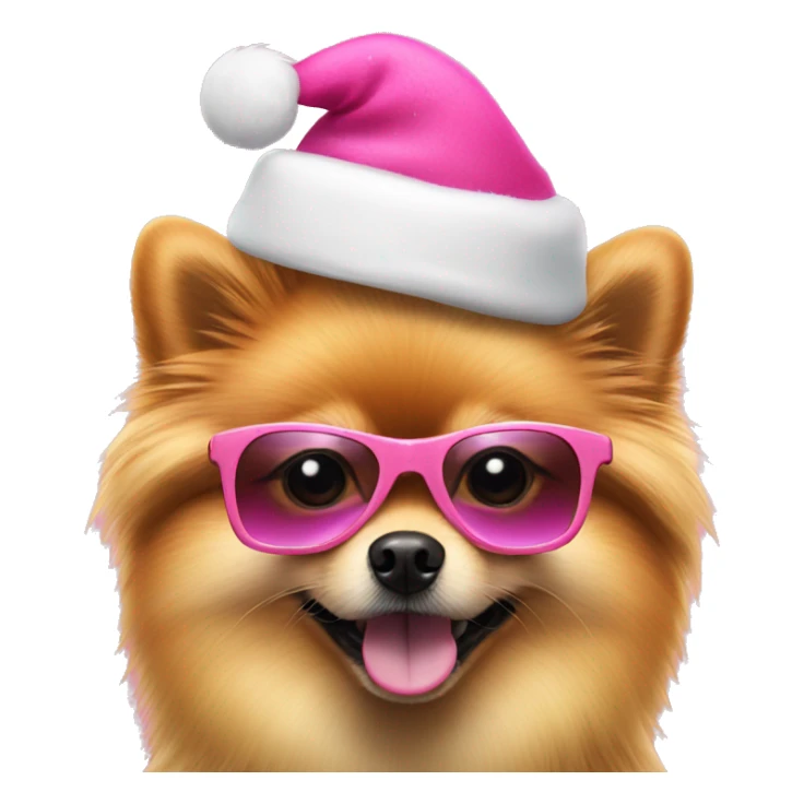 Pomeranian dog with sunglasses and a cute pink Christmas hat sticker
