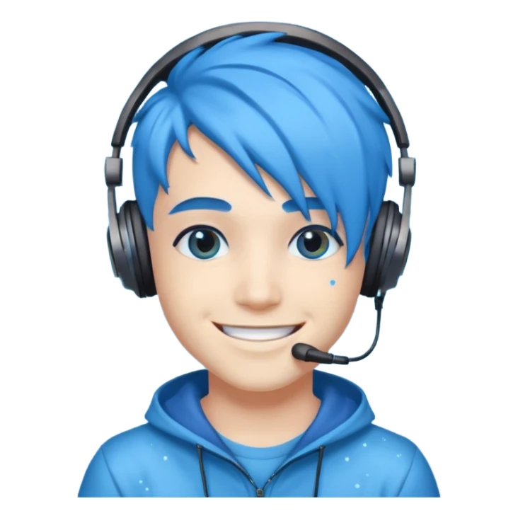 glitter blue gamer boy happy blue hair sticker