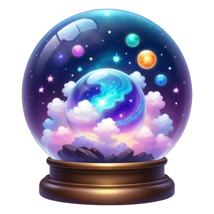 Tiny mystical mysterious sparkly cloudy magical glowing spherical nebula planets inside a glass globe dome sticker