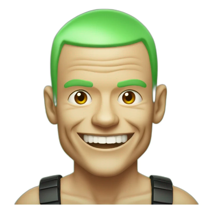 Michael “Flea” Balzary faceshot, with neon green short hair, smiling, showing gap in front teeth,he is the bass player for Red Hot Chili Peppers sticker