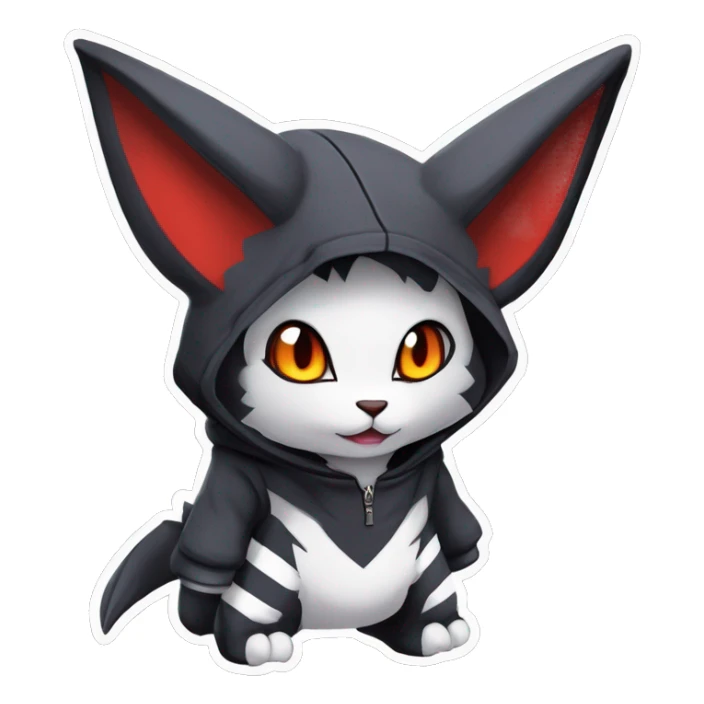 Dark Unique Anthro Cool Kawaii Bat-Winged Litten-Absol-Zangoose-Pokémon with edgy stripes Punk Techwear Hoodie Cargo Collar sticker
