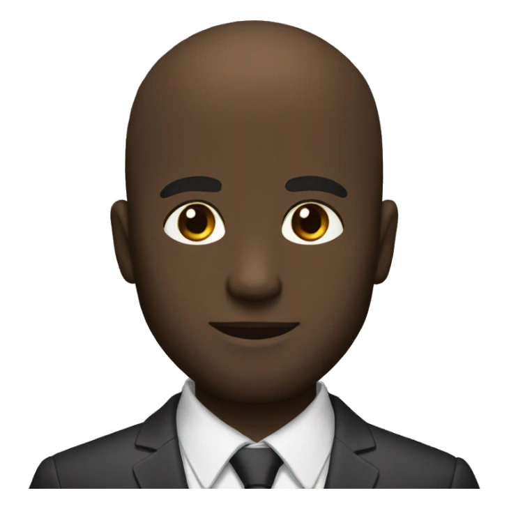 young man, dark skin, no hair, thick beard, brown eyes, suit sticker