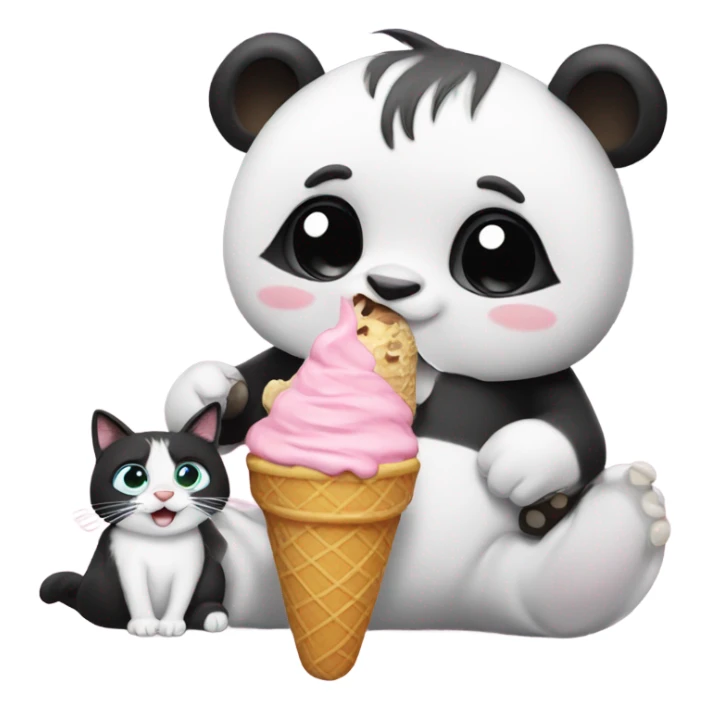 Panda eating ice cream with a cat by it’s side sticker
