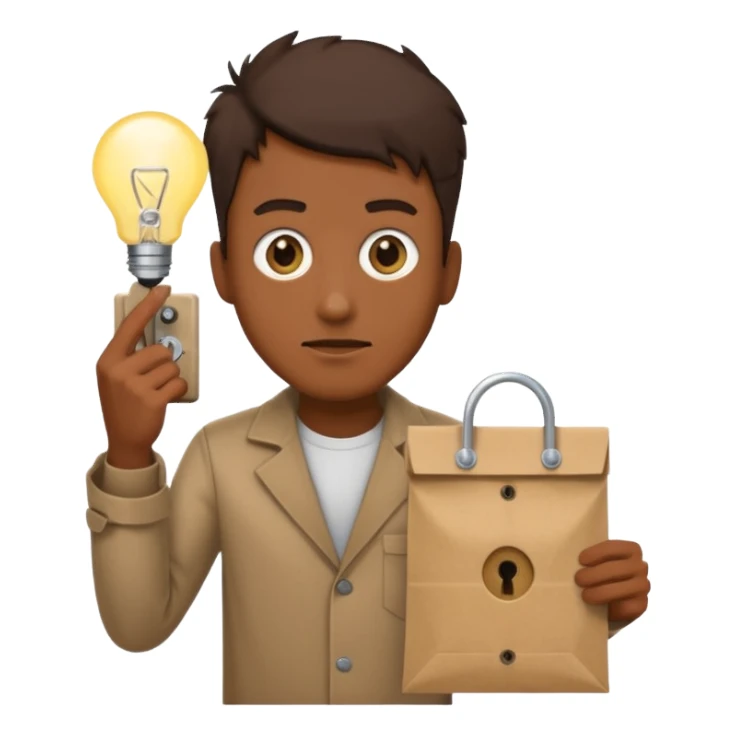 guy with a paper bag with eye holes on his head holding a light switch sticker