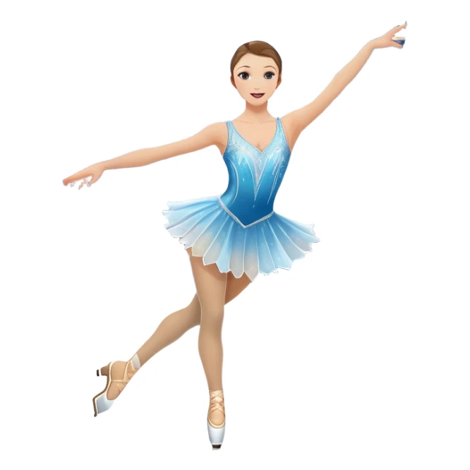 An icon featuring a graceful figure skater performing a spin on the ice. The background includes a grand ice rink palace with shining spotlights and cheering spectators in the stands. Transparent background highlights the elegance and artistry of figure skating sticker