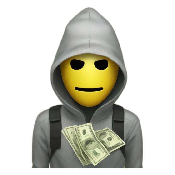 Yellow robber with bag of cash and mask sticker