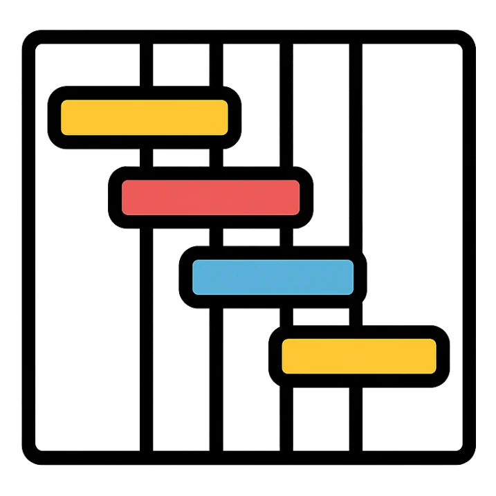 minimal Gantt chart with colored bars and grid, color outline sticker