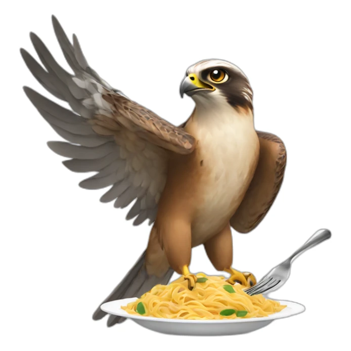 falcon eating pasta with fork and knife sticker