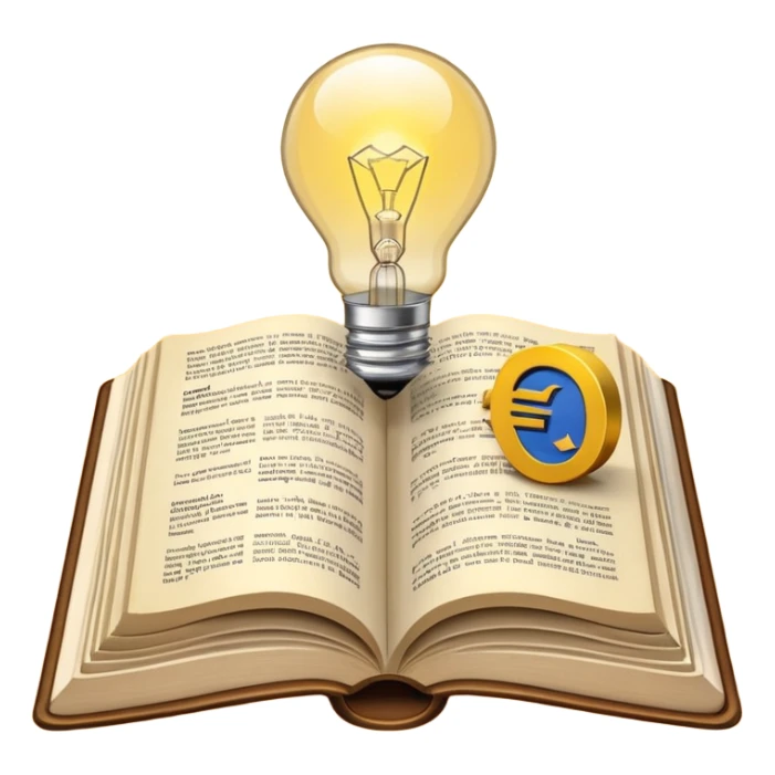 n open book with a glowing light bulb above it, symbolizing knowledge and learning. Next to the book, a coin or euro symbol representing a training budget. sticker
