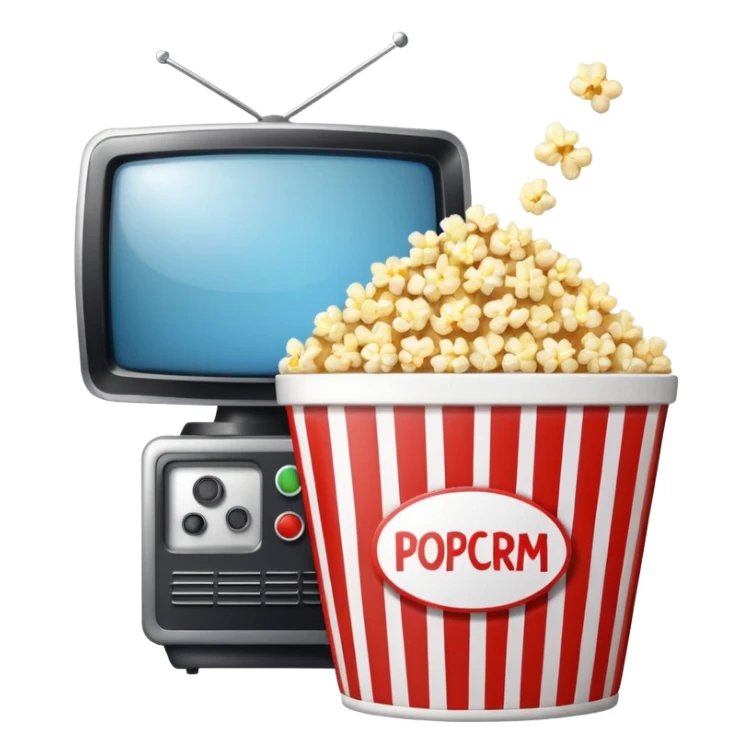 television with a popcorn bucket next to it, high definition, crisp edges sticker