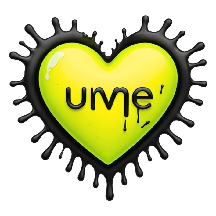 A neon yellow heart with black splashes inside the heart and The text UVP in the heart sticker