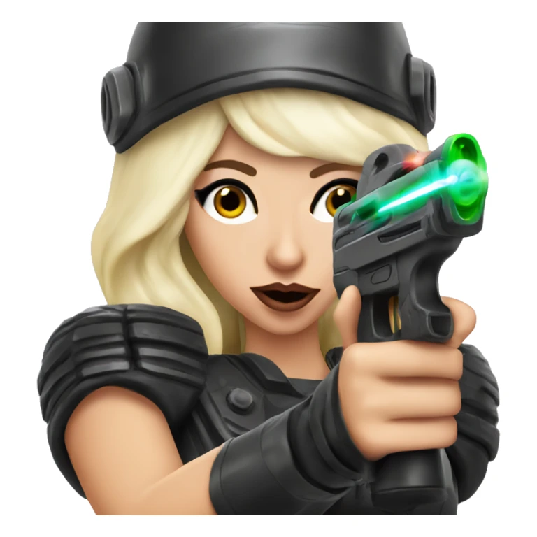 Lady Gaga holding a laser tag gun pointed at the screen sticker