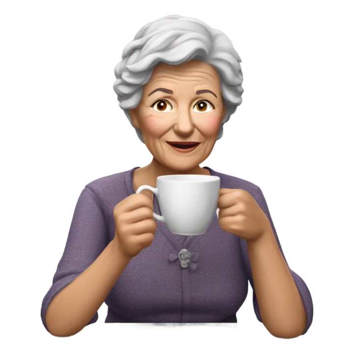 3d hyper realistic senior woman drinking a cup of tea  sticker