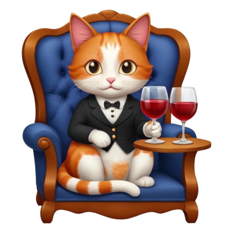 Redhead cat sitting on chair with the glass of wine  sticker