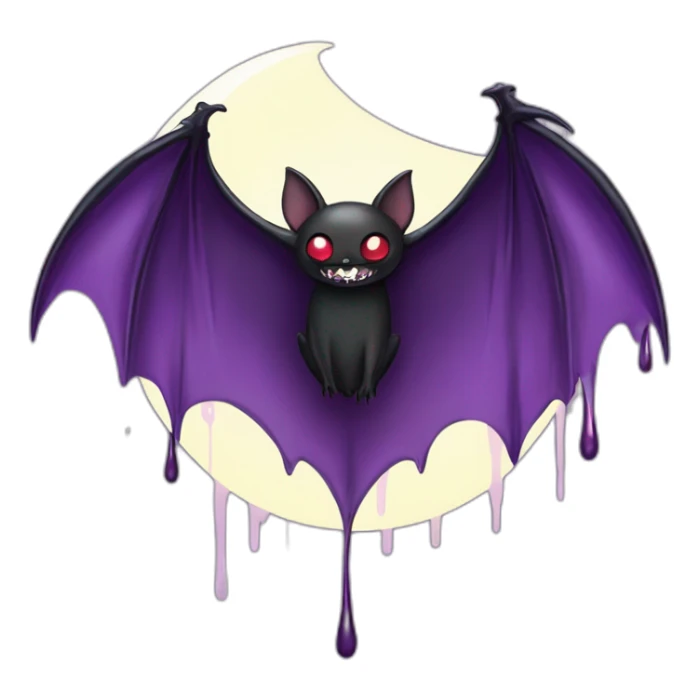 purple black vampire bat wings flying in front of large dripping crescent moon sticker