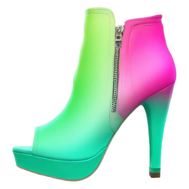 Realistic front facing pair of hot pink to mint green ombre high heel open toe ankle bootie boots.  sticker