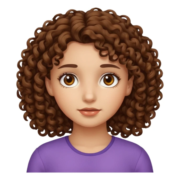 Make a a girl with curly brown hair and brown eyes sticker