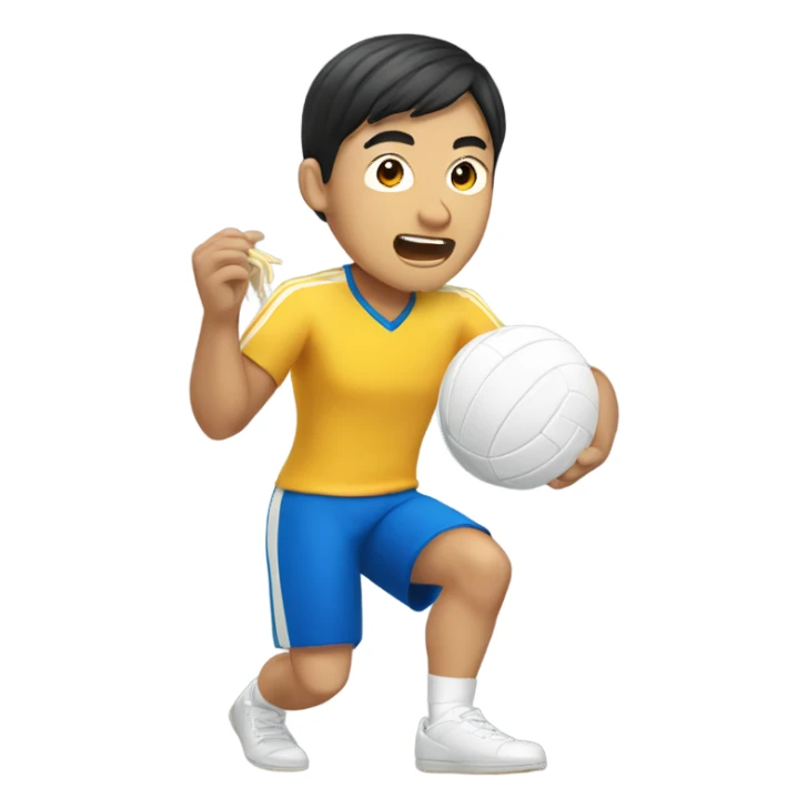 asian man playing volleyball and eating noodles sticker