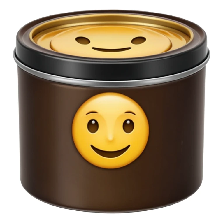 small round metal tin, slightly opened to reveal glossy dark wax inside black or brown, smooth reflective surface with soft circular swirls, low profile tin with subtle metallic sheen, no brush cloth or shoes, apple emoji style, soft lighting, subtle shadows, transparent background, emoji scale sticker