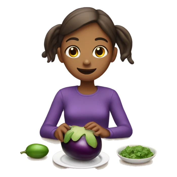 Girl eating eggplant sticker