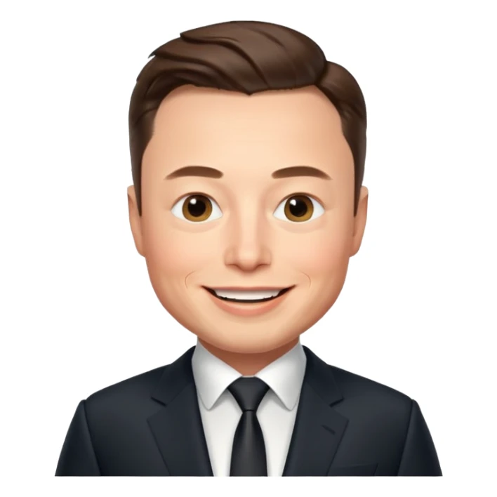 Elon Musk's face in iOS memoji style, smiling expression sticker