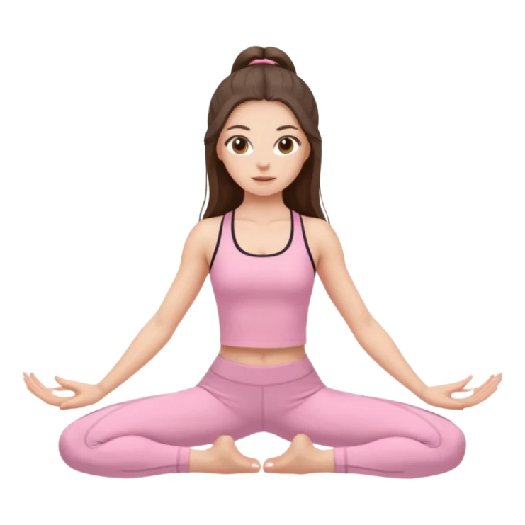 white brunette girl long hair with hazel eyes in light pink workout clothes doing the middle splits sticker