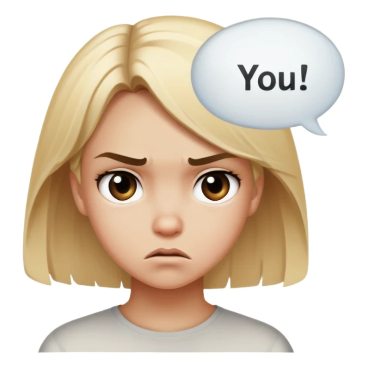 Blonde girl looking angry with text bubble that says “you” sticker