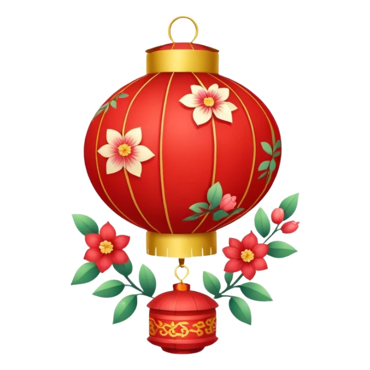 kawaii cute chinese red lantern with floral decoratons sticker