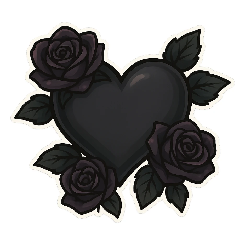 gothic heart with dark roses, remove background sticker