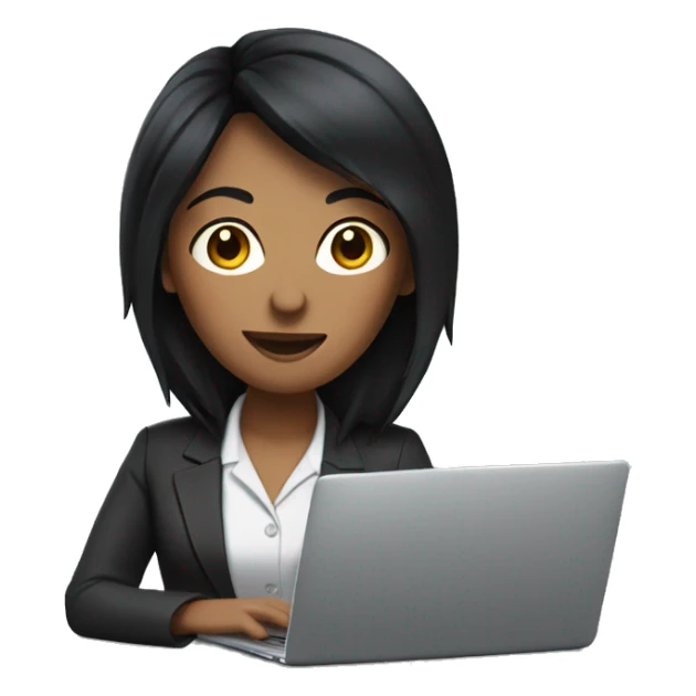office women with black hair in front of laptop sticker
