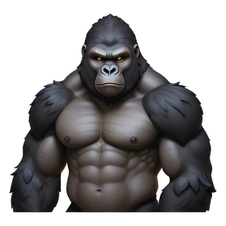 Cinematic Noble Gorilla Portrait Emoji, Poised and commanding, with a massive, muscular build cloaked in dense, rich fur and deep, soulful eyes, Simplified yet sharp and sophisticated features, highly detailed, glowing with a soft, dignified jungle glow, high shine, intelligent and formidable, stylized with an air of primate majesty, focused and authoritative, soft glowing outline, capturing the essence of a watchful guardian that feels as though it could step out of the screen with effortless authority! sticker