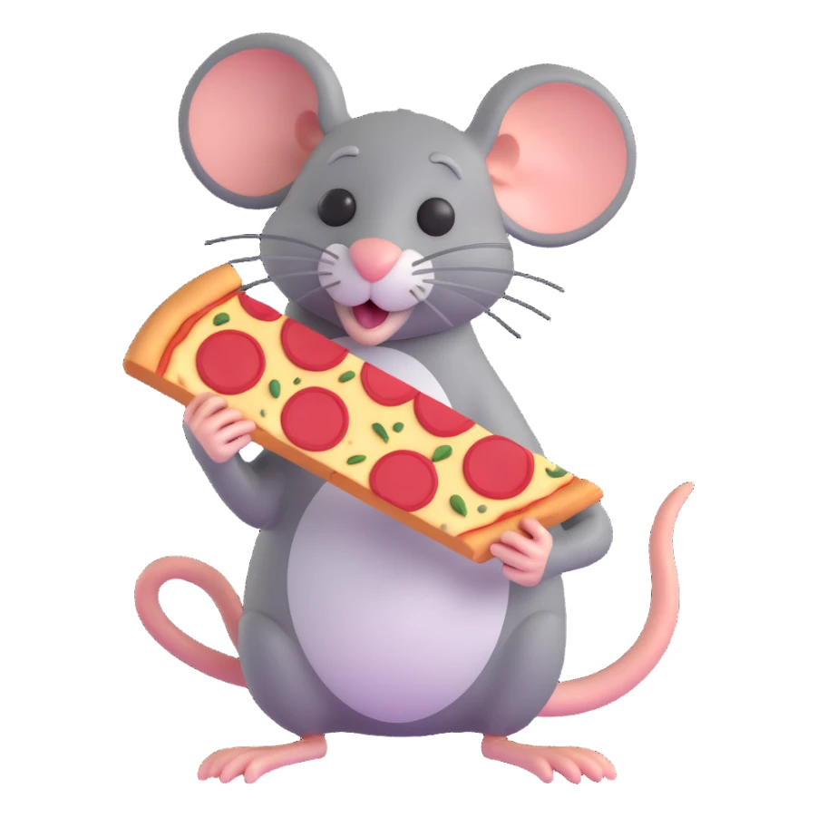 happy grey rat with a slice of pepperoni pizza sticker