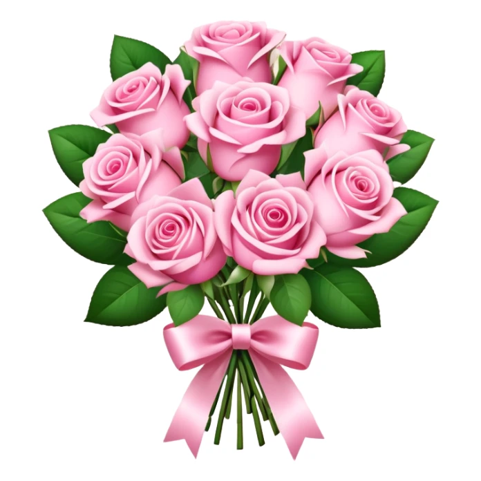 Bouquet of pink roses decorated with a bow sticker